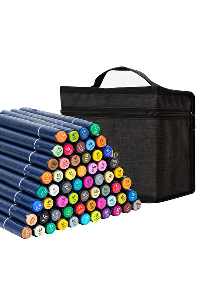 Deli SET OF 60 SKETCHING MARKERS WITH DOUBLE TIP ROUND/CHISEL, TEXTILE CASE