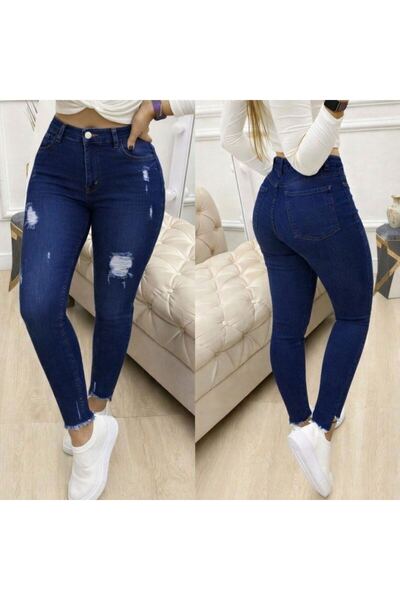 Kanonik Education Γυναικείο τζιν παντελόνι με ψηλόμεσο σχέδιο με σχισμένο σχέδιο