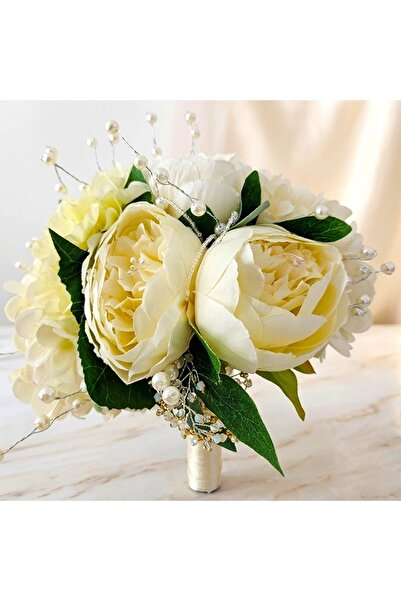 velve Κομψό μπουκέτο Ivory Bloom με τεχνητά κρίνα και ορτανσίες, λευκό ιβουάρ...