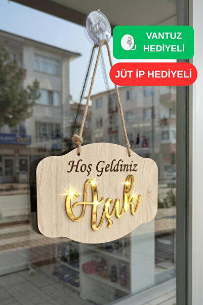 Kutaydan Gold Pleksi Detaylı 3D Ahşap Açık-Kapalı Tabelası - Akçaağaç