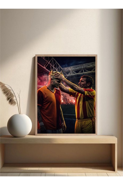 MOR TABLO Sarı Kırmızı Futbol Tablo Doğal Ahşap Çerçeveli