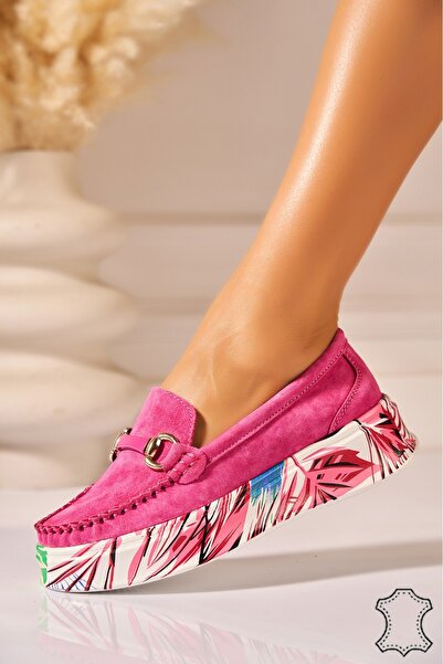 Joana Women's Fuchsia Suede Leather Moccasins 40