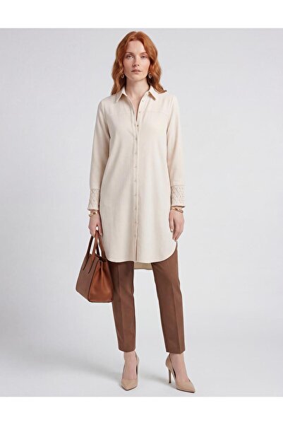 KYR Cuff Detailed Long Tunic Cream