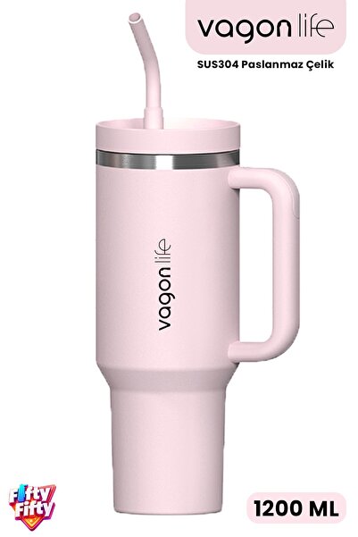 Vagonlife Tumbler Quencher Cup 1200 ML Pipetli Rahat İçim Kulplu SUS304 Pasla...