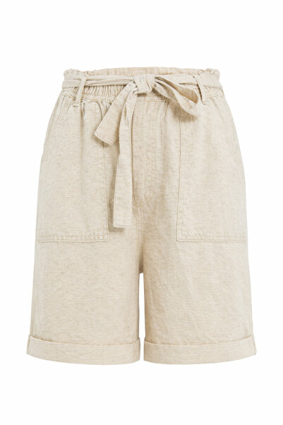 Mixray 45611 Γυναικείο λινό σορτς με χοντρή ζώνη, φυσικό