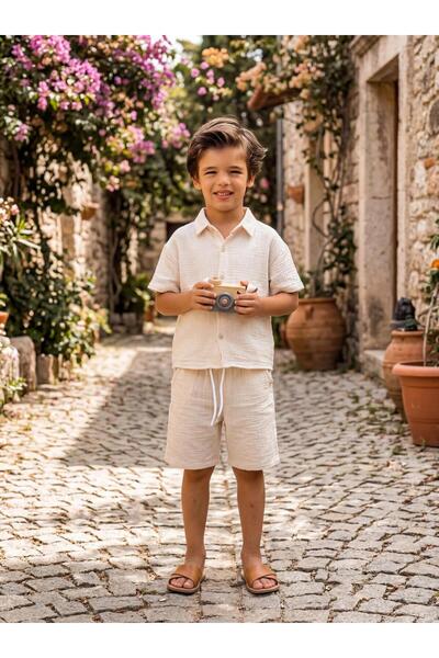 Hazhers Αγορίστικο καλοκαιρινό σετ πουκάμισο και σορτς από ύφασμα μουσελίνας ...