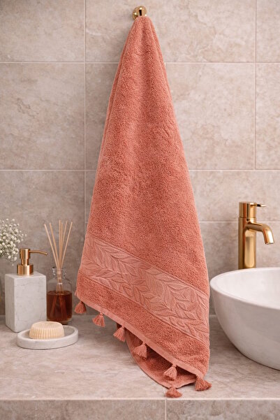 Nuşa Πετσέτα με σχέδιο φύλλων και κρόσσια, 100% βαμβάκι, 70x140