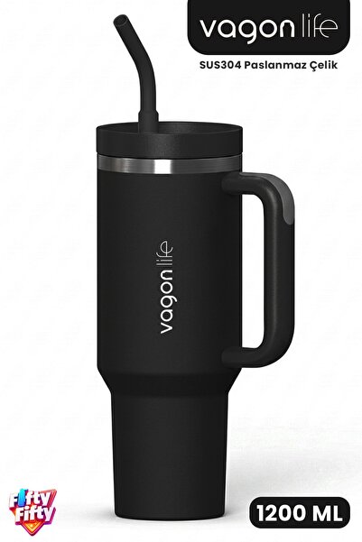 Vagonlife Tumbler Quencher Cup 1200 ML Pipetli Rahat İçim Kulplu SUS304 Pasla...