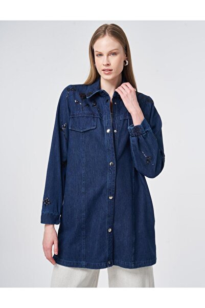 KYR Kapak Cepli Denim Ceket İndigo
