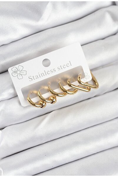 stainless steell 316L gold renk 6'lı çelik küpe set