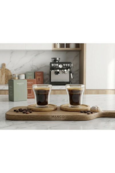 Mango Home 2 Kişilik Bambu Tabaklı Çift Cidarlı Espresso ve Türk Kahvesi Bard...
