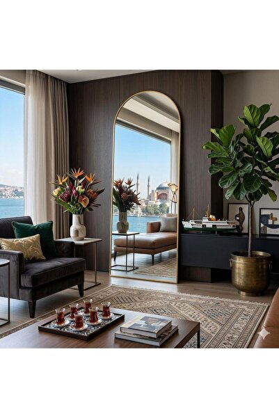 Galaxy Premium Dekoratif Modern Tasarım Ayaklı Boy Aynası Gold– 157x46 cm Met...