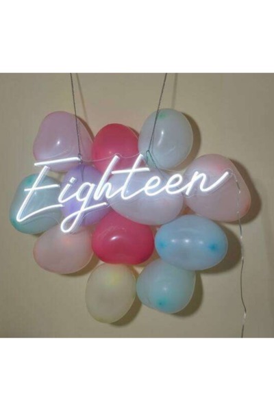 Slasa Eighteen LED Neon Sign 20x40 cm White Light with 6mm Acrylic Base Birth...