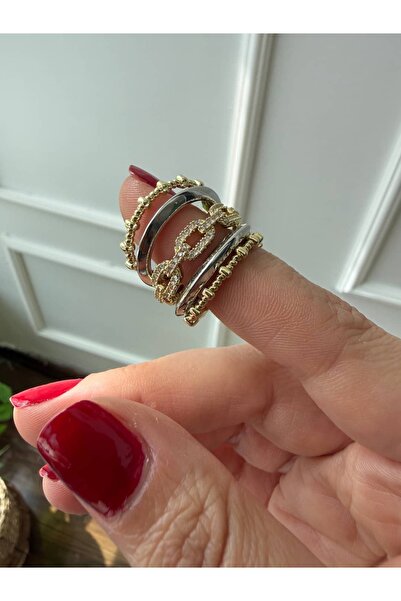 My Joyas Design 14K Altın Kaplama 5'li Marka Model Yüzük No:17