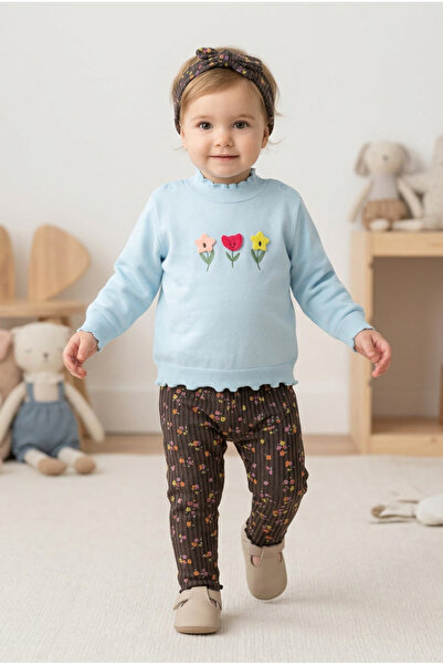 Harika KIDS Baby Girl Cotton Tracksuit Set with Hair Bandana, Two Thread Comf...
