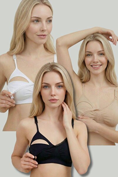 İmaj 286 Εκρού Μαύρο Σουτιέν Μητρότητας και Θηλασμού 3 τεμαχίων χωρίς ραφές