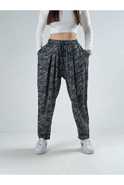 COCOPELLI Γυναικείο πλισέ σάλι από λινό Aerobin με μαύρο σχέδιο COCK0044