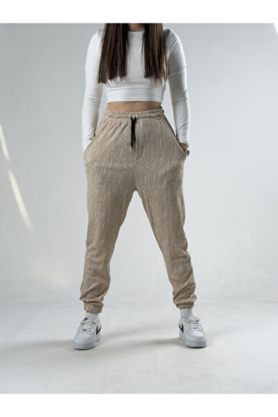 COCOPELLI Pantaloni jogger de damă din țesătură Bürümcük, bej COCK0006