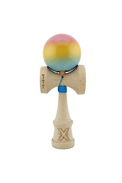 Cyrax Kendama X Original, Rulment metalic cu șnur de 55 cm Roz/Galben/Albastru