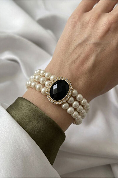 Happyline Pearl Oval Black Stone Gold Plated Glass Pearl Choker Design Stylis...