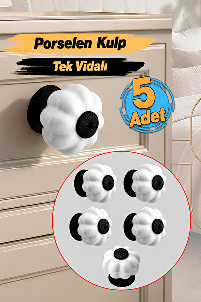 Badem10 (5 Adet) Douro Basic Porselen Beyaz Düğme Kulpları Mobilya Mutfak Çek...