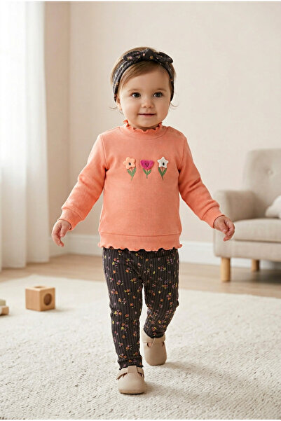 Harika KIDS Baby Girl Cotton Tracksuit Set with Hair Bandana, Two Thread Comf...