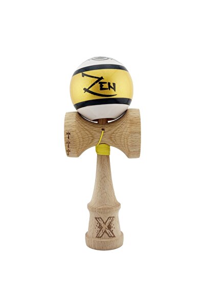 Cyrax Kendama X ZEN Original, Rulment metalic cu sfoară aurie/albă de 55 cm