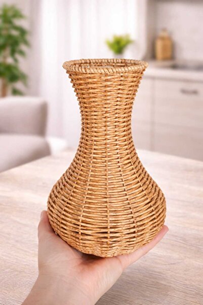 ecrella El Yapımı Hasır Vazo | Doğal Rattan Dekoratif Saksı | Bohem & Modern ...