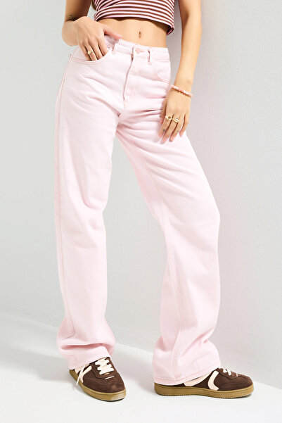 it's basic Γυναικείο ροζ τζιν 3s6-98 με χαλαρή εφαρμογή στη μέση, 100% βαμβακερό