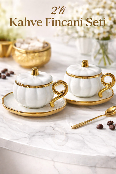 Karçiçeği Home 2 Kişilik Beyaz Kabak Türk Kahvesi Fincanı 4 parça Hediyelik K...