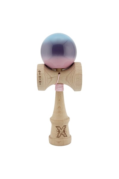 Cyrax Kendama X Original, Rulment metalic cu șnur de 55 cm Albastru/Violet/Roz