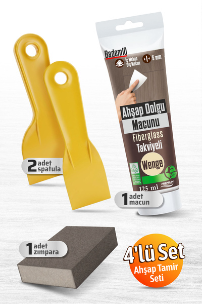 Badem10 Pratik (4'LÜ) Ahşap Tamir Seti Wenge Renk 125 ml Tamir Macunu + 2 Ade...