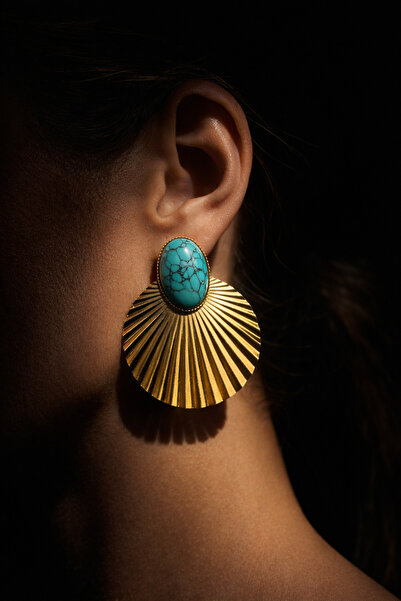 POYASE Gold Color Natural Stone Look Turquoise Earrings Large Size Stylish De...