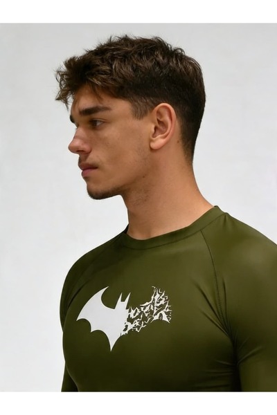 Yokedwear Batman Uzun Kollu Comporession Dar / Slim Bisiklet Yaka Tişört haki