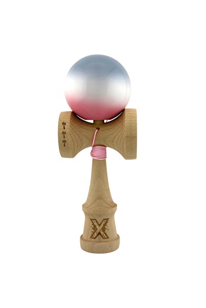 Cyrax Kendama X Original, Rulment metalic cu șnur de 55 cm, Gradient roz/alb/gri