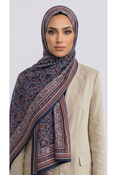Karaca شال قطني منقوش من PETRA - أزرق داكن / أحمر