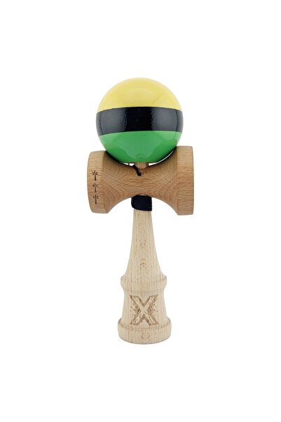 Cyrax Kendama X Original, Rulment metalic cu șnur de 55 cm Galben/Negru/Verde