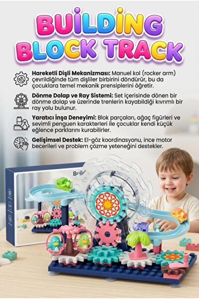 Tıfıl Toys Lunapark Temalı Dönme Dolap ve Tren Raylı Penguen Figürlü DIY Çark...