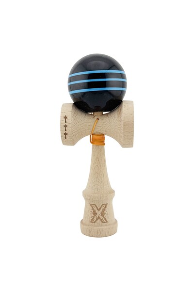 Cyrax Kendama X Original, Rulment metalic cu șnur negru de 55 cm/linii albast...