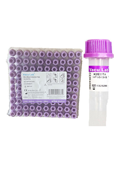 Xinle Vacu-Lab K2 Edtalı Tüp 0,5 ml (Pediatrik) (Mor Kapak) 100'lü Paket