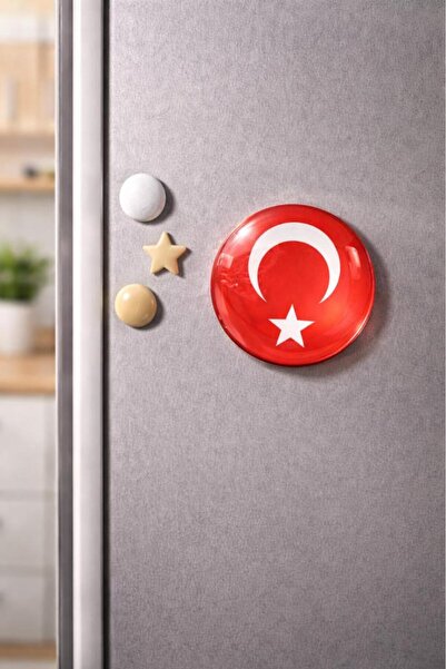 Hd Marketim Türk Bayraklı Cam Buzdolabı Magneti – 6 cm Parlak Yüzey Güçlü Mık...