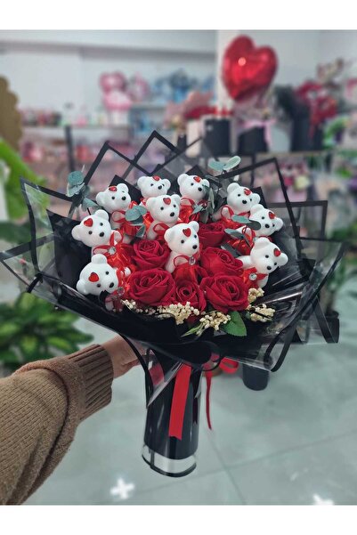 Destina Tasarım Anneler Günü hediyesi Eşe Romantik Hediye Ayıcıklı Kırmızı Gü...