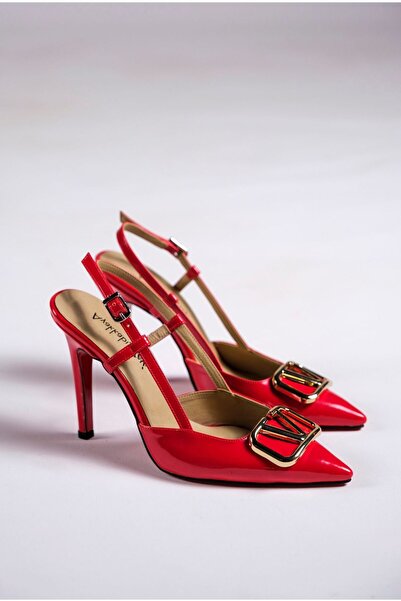 Ayakkabı Ateşi Γυναικεία κόκκινα λουστρίνια παπούτσια με μυτερή αγκράφα και λ...