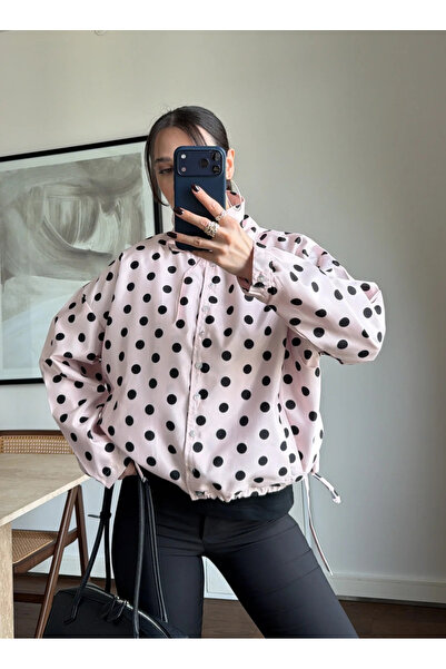 My Blog Ροζ αδιάβροχο με πουά σχέδιο και πλαϊνά κορδόνια - 4171