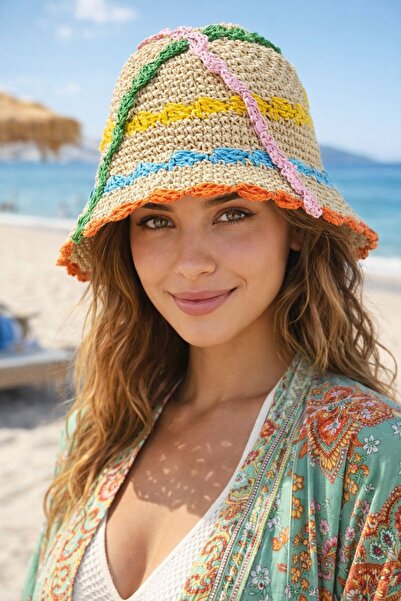 HAZAL KAYA ATELIER Multicolored Hand Knitted Bucket Women's Hat