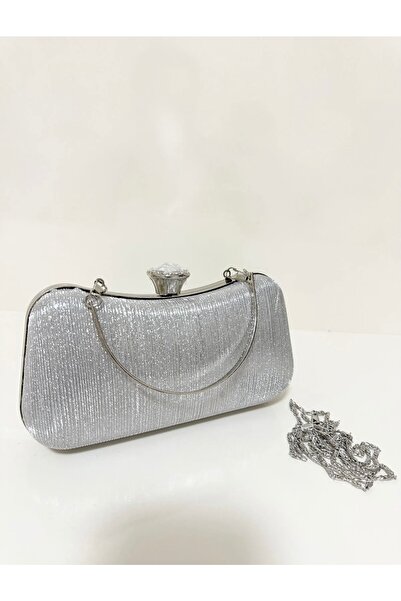 Melos Butik Γυναικεία τσάντα χειρός και χιαστί με ασημί γκλίτερ και κρυστάλλι...