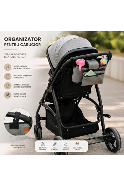 Bebelul MollsBaby Γκρι Πολυλειτουργικός Οργανωτής Καροτσιού Μωρού με Θήκες