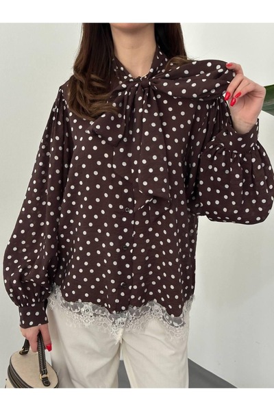 Ekim Store Πουκάμισο με δαντέλα και λεπτομέρειες, πουά και μανίκια μπαλόνι