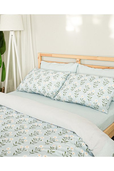 Rasel Tekstil Daisy Garden Double Floral Cotton Duvet Cover Set 200X220 cm Turquoise
