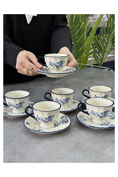 Doğudeko Lüx Porselen Vintage 6 Lı Türk Kahve Fincan Takımı